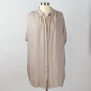 All Row Button Down Dolman Shirt Dress Beige Oversized - Small/Medium